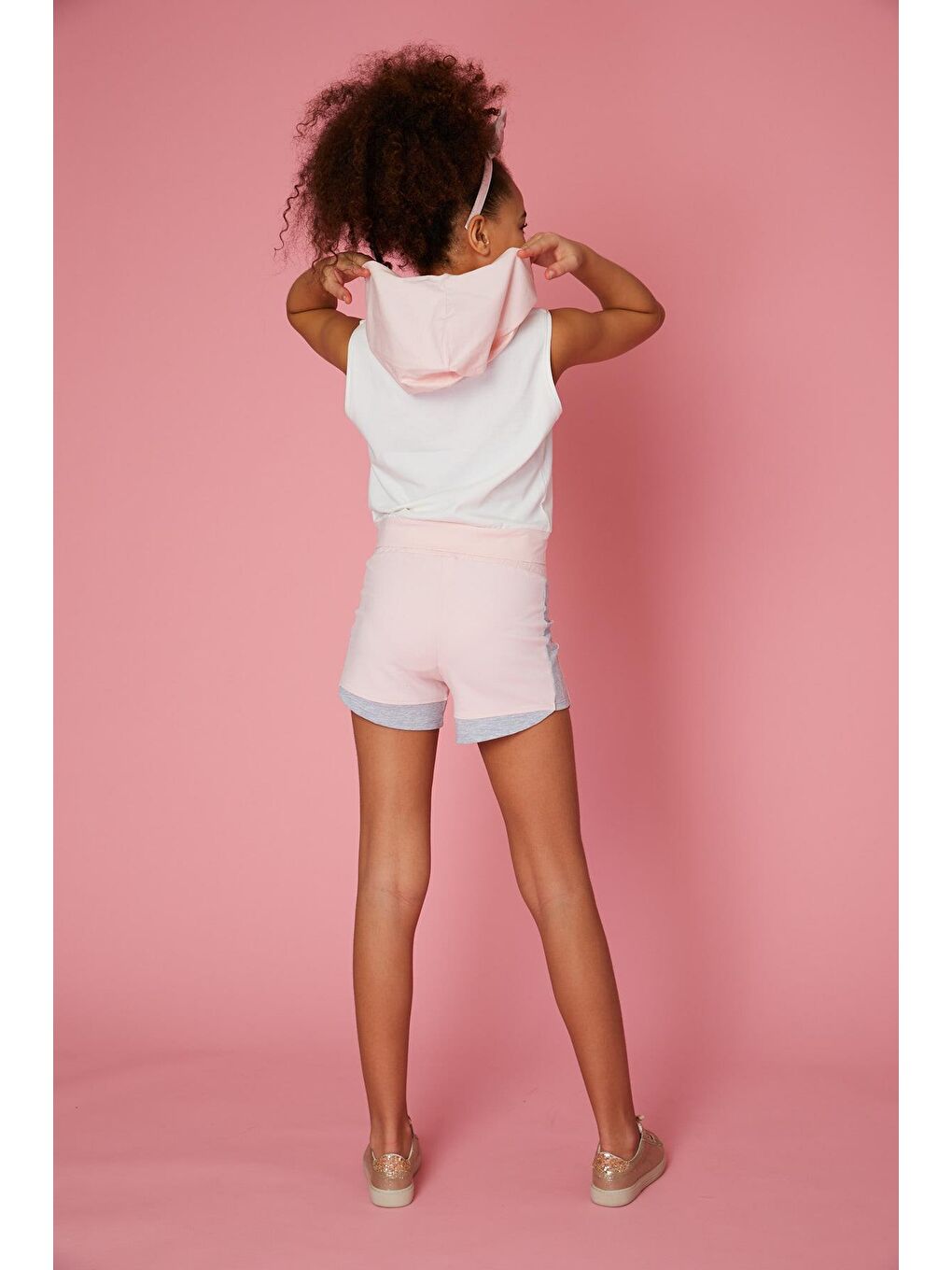 Ekru Kız Çocuk Nota Müzik Çiçek Desenli Kapüşonlu Tişört-2