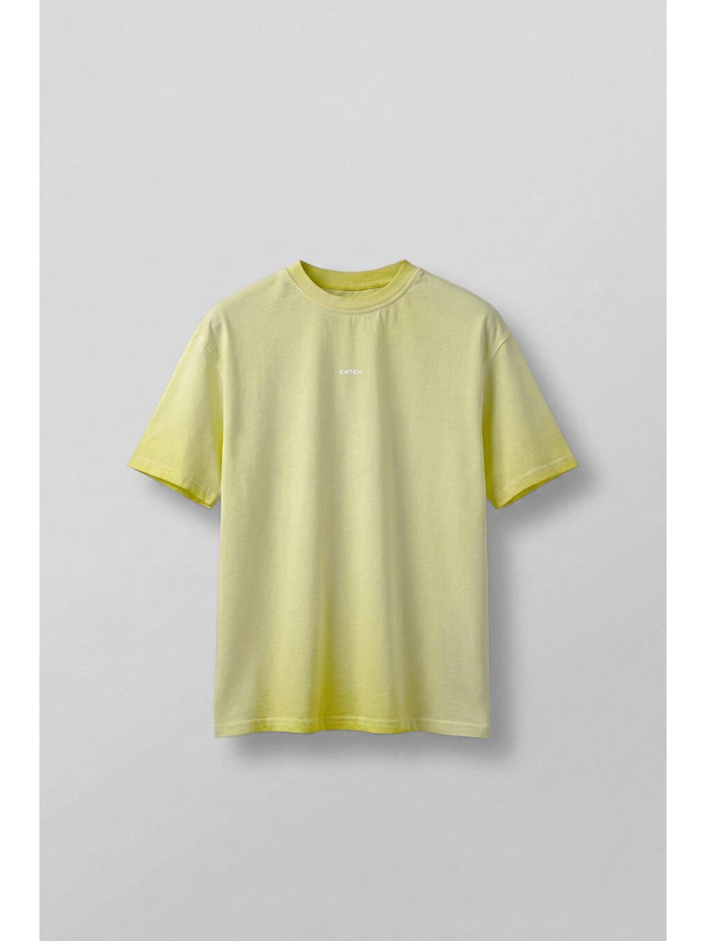 Erkek Oversize Yuvarlak Yaka Yıkamalı Catch T-Shirt Sarı