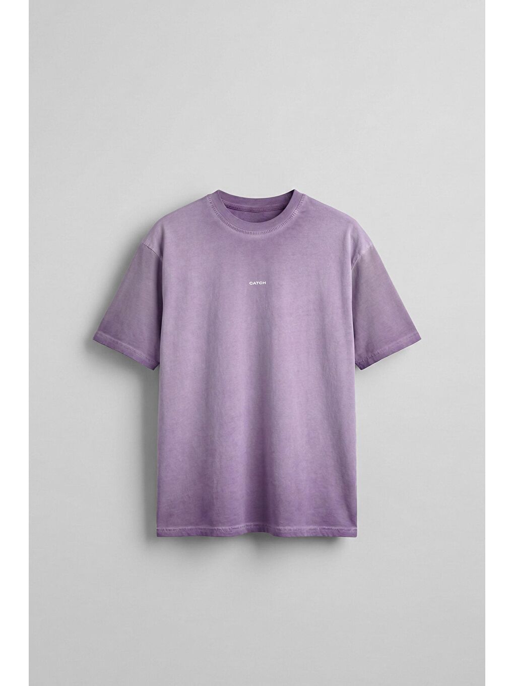 Erkek Oversize Yuvarlak Yaka Yıkamalı Catch T-Shirt Mor