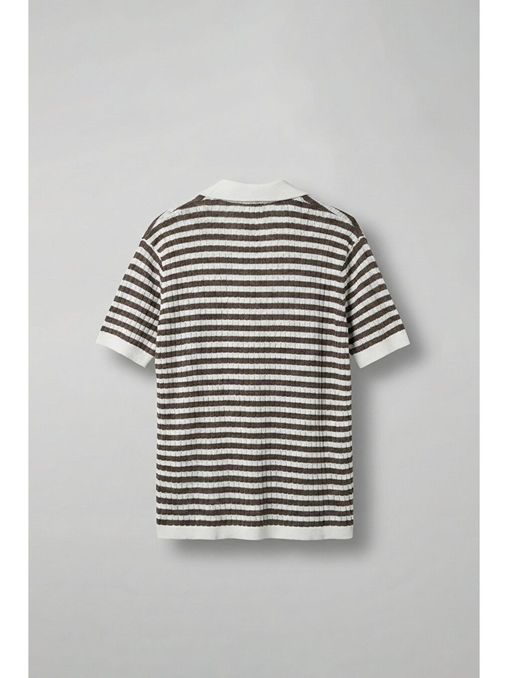 Kahverengi Erkek Triko Polo Yaka Çizgili T-Shirt Kahve-1