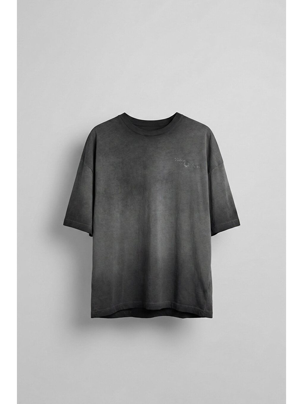 Gri Erkek Oversize 'Vintage Flawers' Desen Baskılı T-Shirt Füme-1