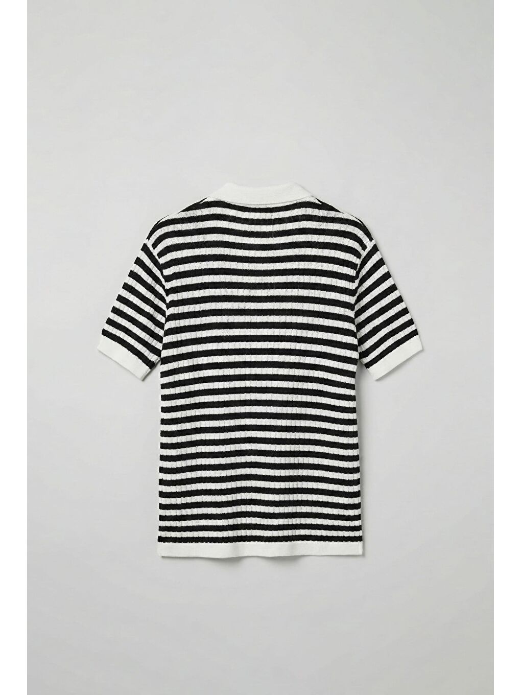 Erkek Triko Polo Yaka Çizgili T-Shirt Siyah-1