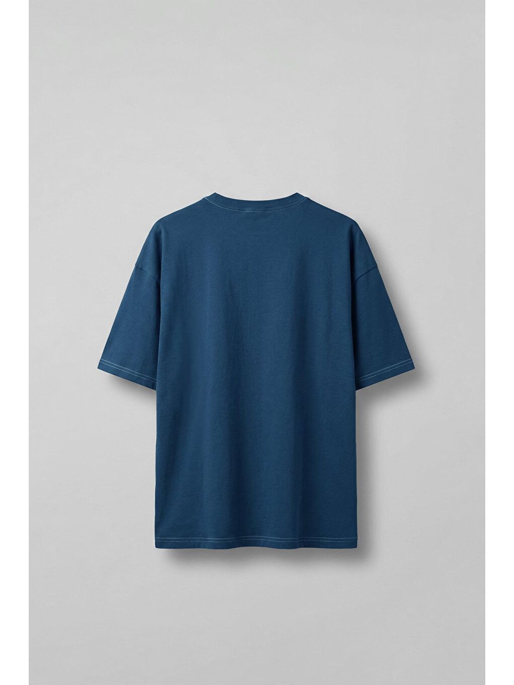 Erkek Oversize Nakışlı Ters Cep Detaylı T-Shirt Mavi-1