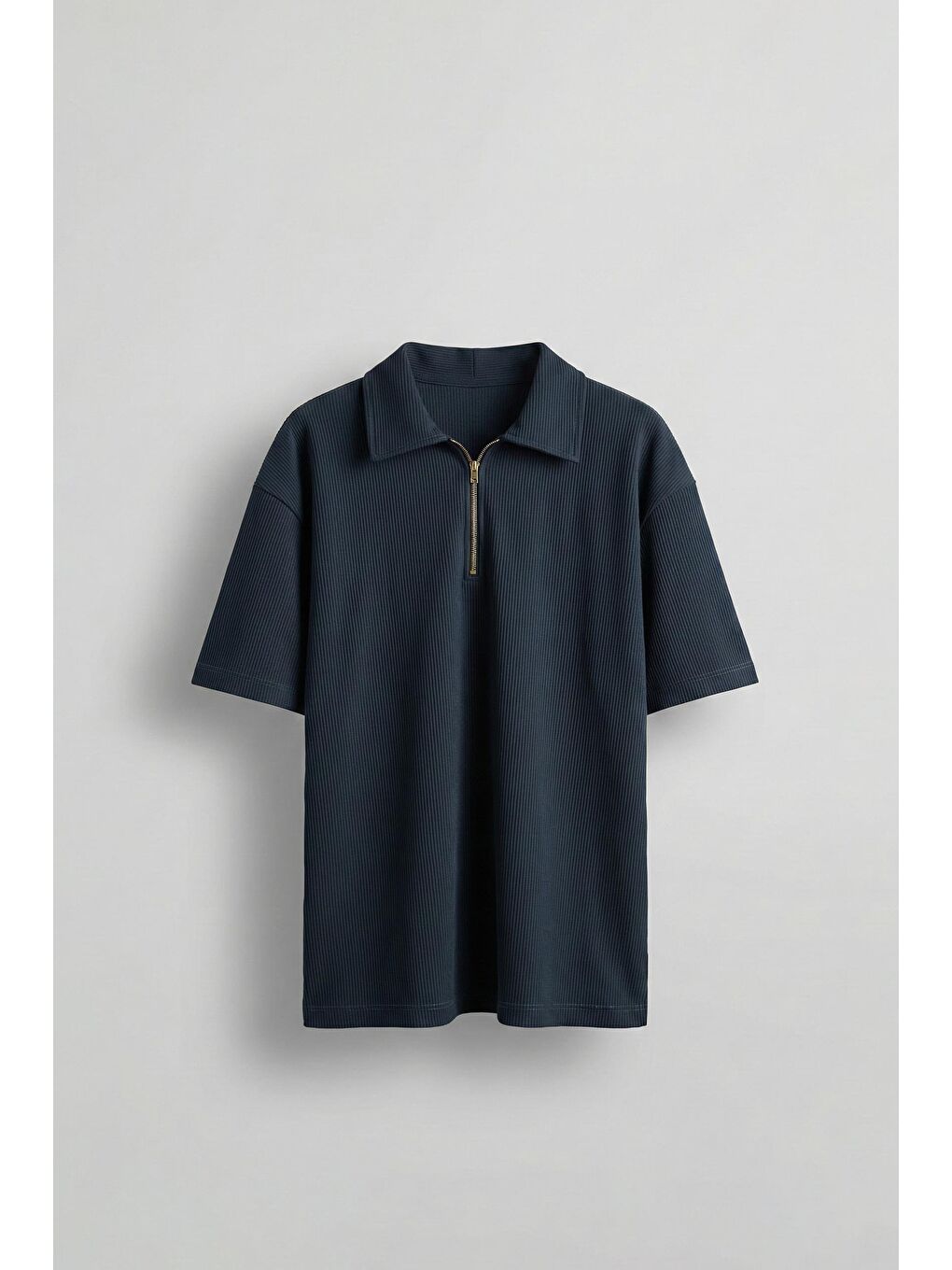 Erkek Fermuarlı Polo Yaka T-Shirt Lacivert