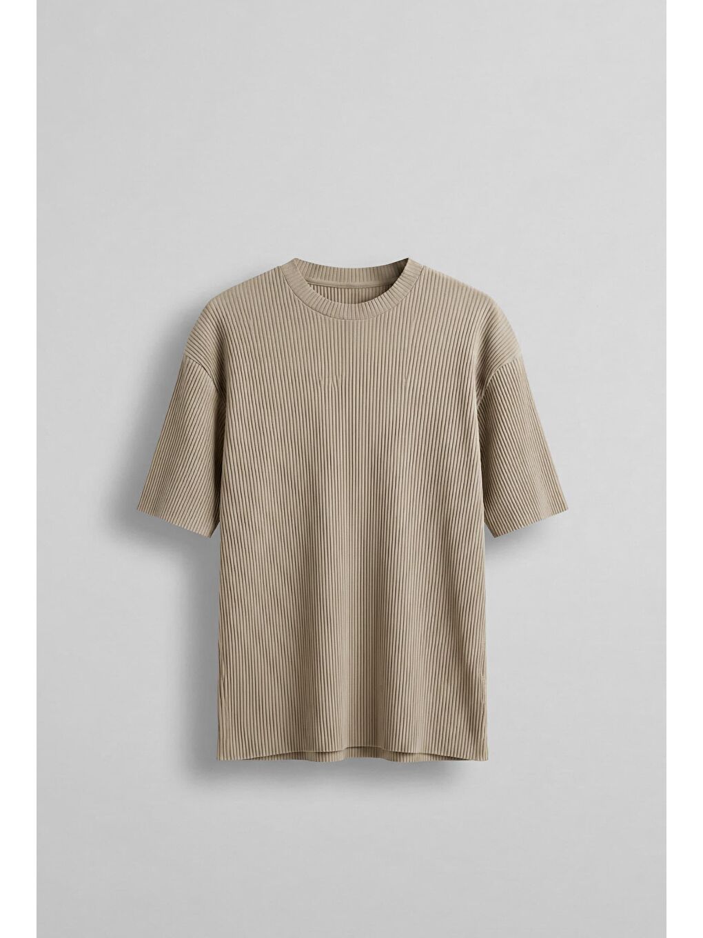 Erkek Oversize Çizgi Desenli Esnek Ve Hafif Rahat Yazlık T-Shirt Bej