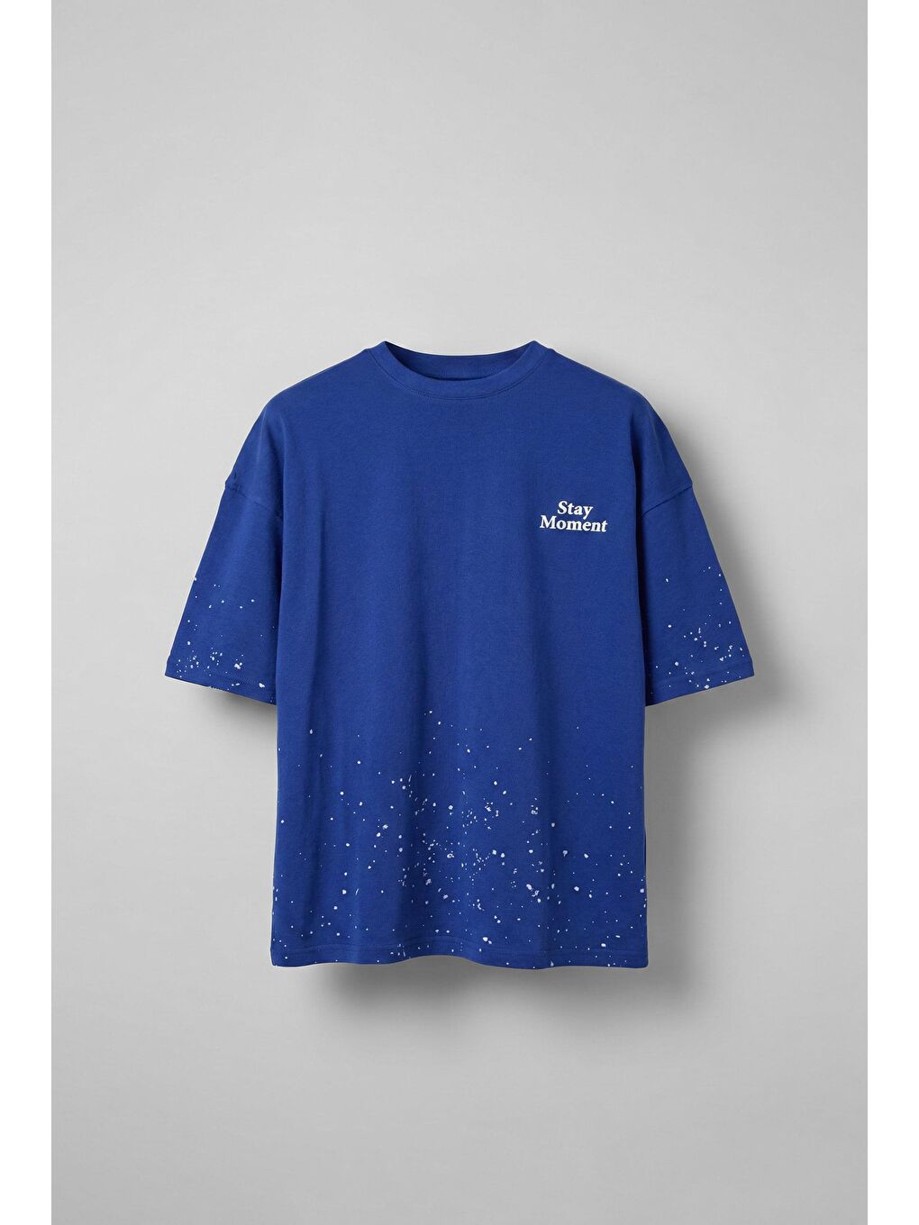 Erkek Oversize Dokulu Baskılı %100 Pamuk T-Shirt Lacivert-1