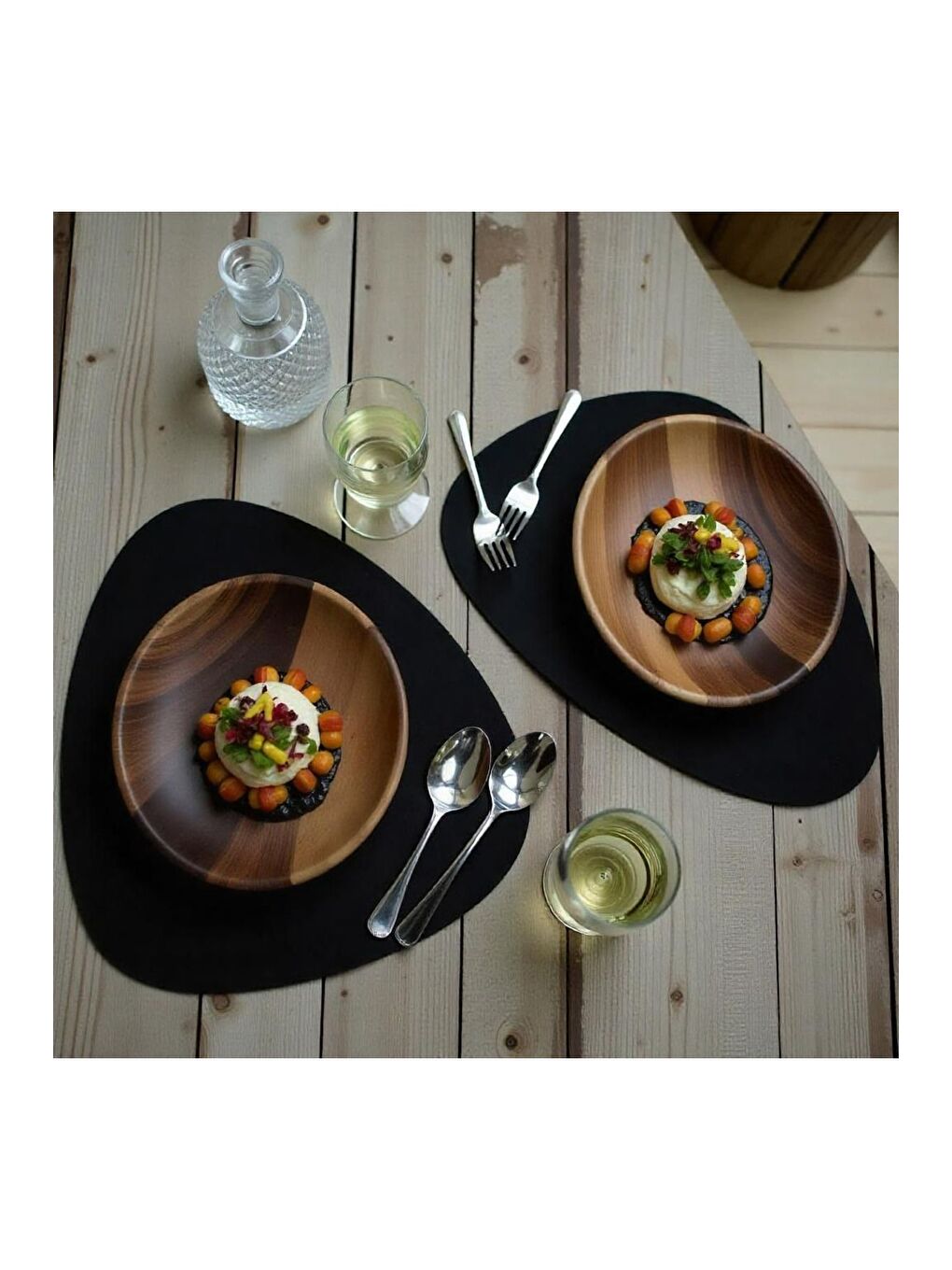 Deri Amerikan Servis Supla Placemats Oval  kesim Siyah 2 Kişilik 4 Parça  33x45 cm-1