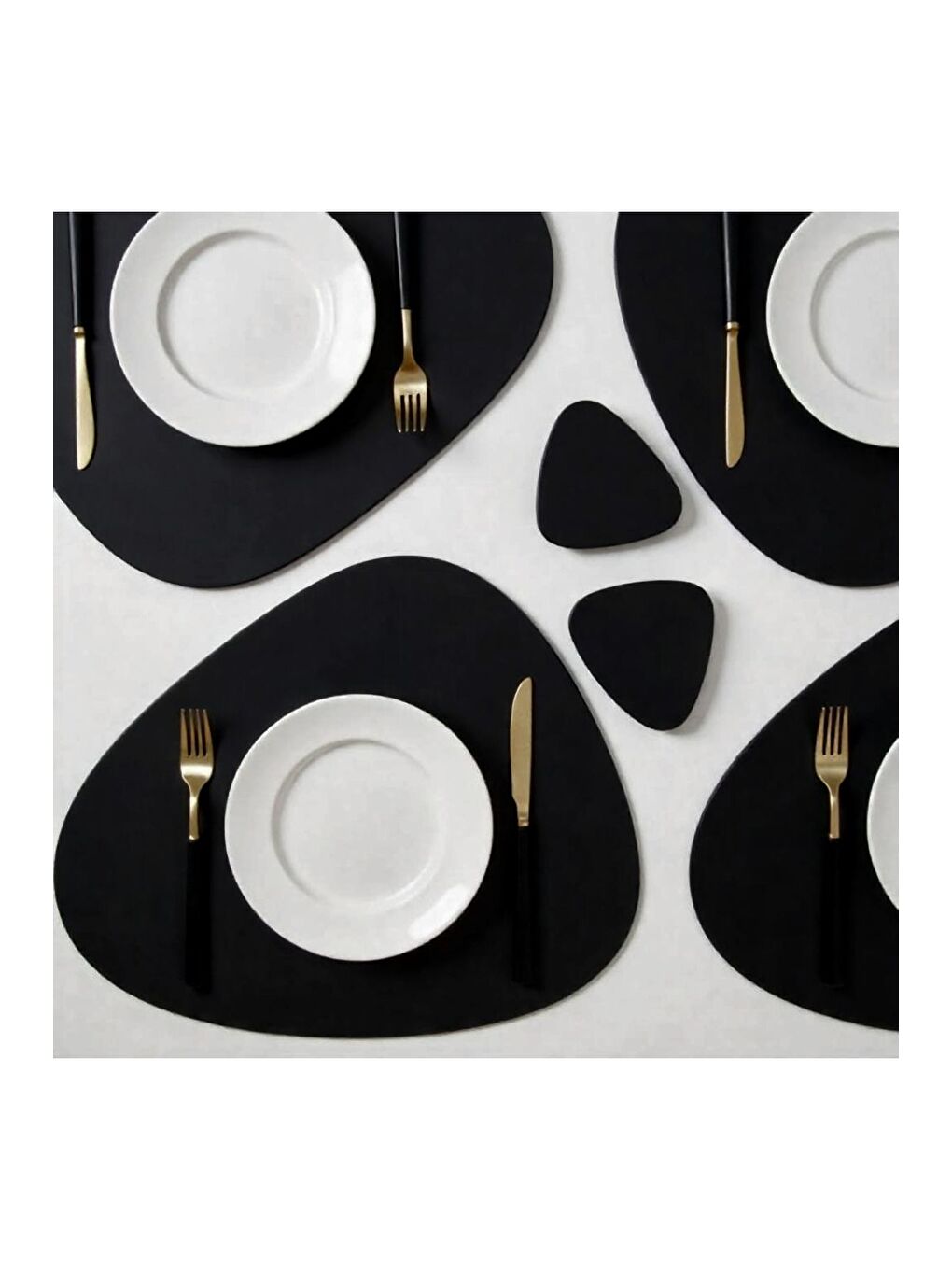 Deri Amerikan Servis Supla Placemats Oval  kesim Siyah 2 Kişilik 4 Parça  33x45 cm-2