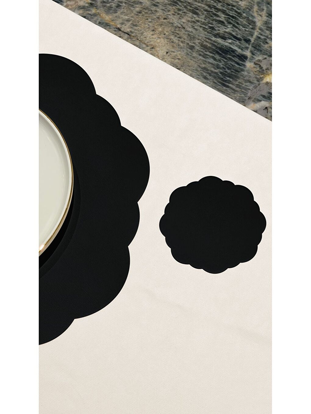 Deri Amerikan Servis Supla Placemats Dalga model Siyah 2 Kişilik 4 Parça-1