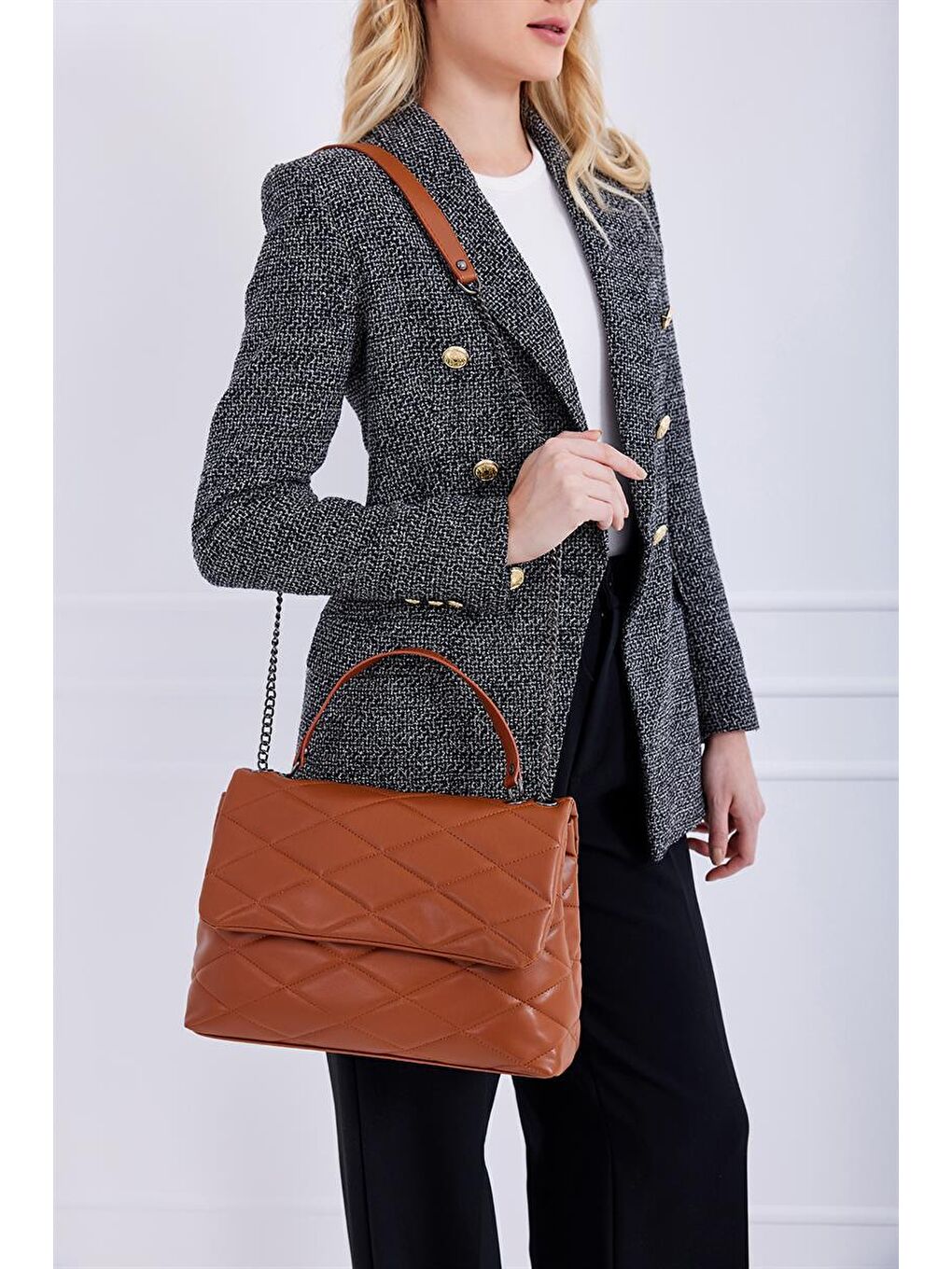 Kahverengi Nakışlı Çapraz Omuz Çantası Taba-2