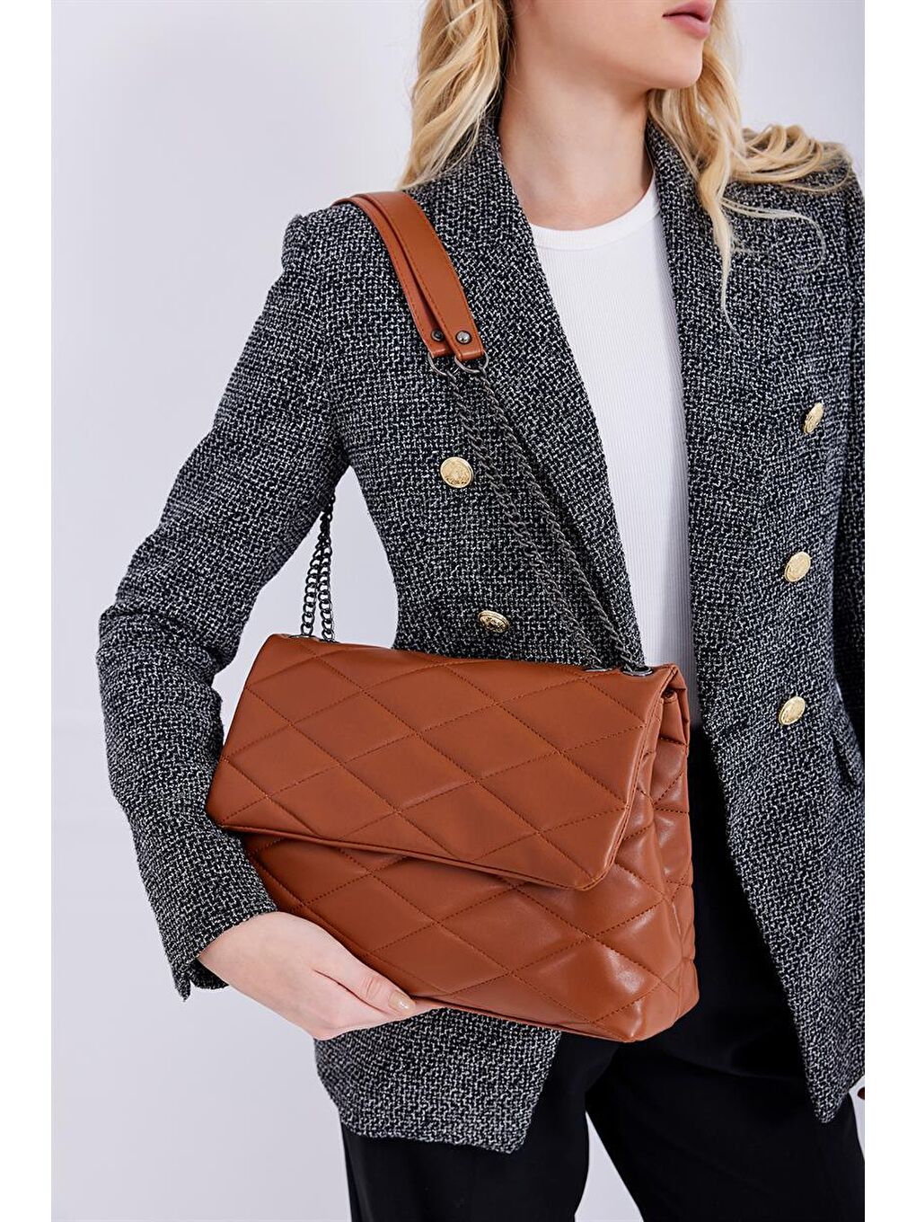 Kahverengi Nakışlı Çapraz Omuz Çantası Taba-3