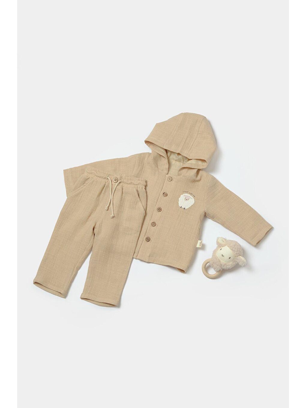 Bej Müslin Kapüşonlu Ceket & Pantolon Set