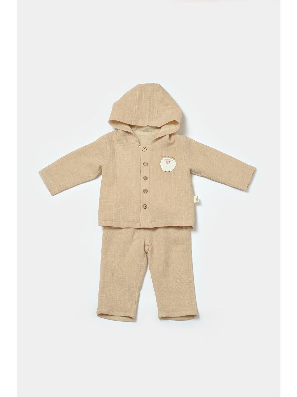 Bej Müslin Kapüşonlu Ceket & Pantolon Set-1