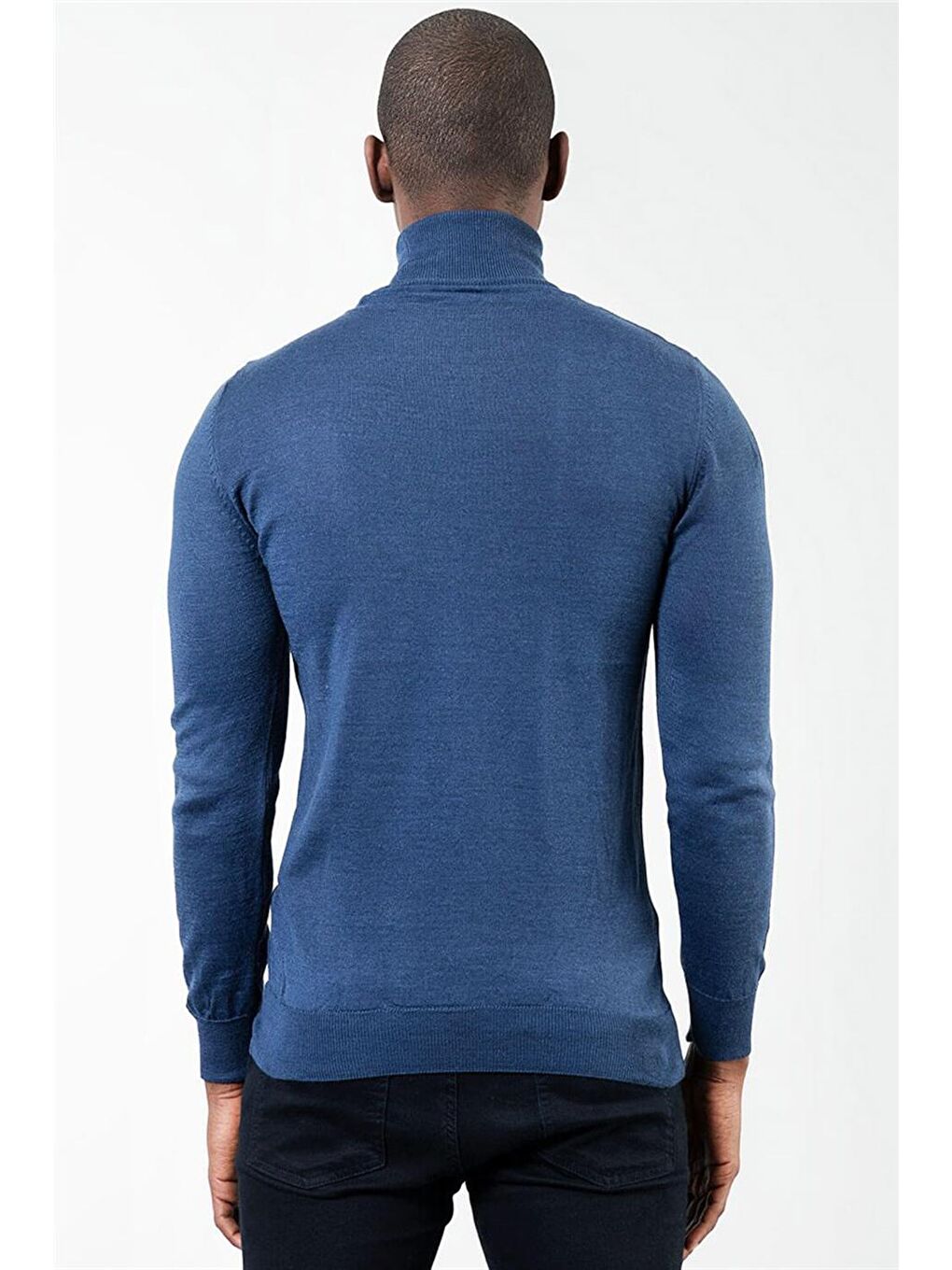 Slim Fit Tam Balıkçı Yaka İnce Yün Erkek İndigo Kazak-2