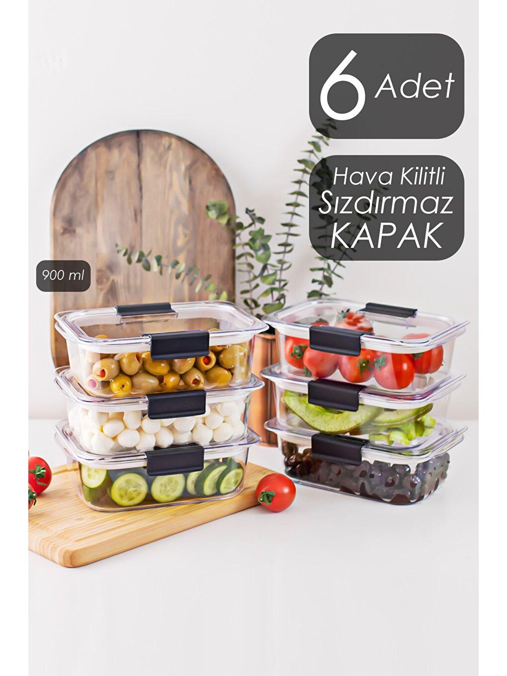 Renksiz Org-130 6'lı Kuru Gıda Erzak Saklama Kabı Meyve & Sebze Saklama Kabı Seti Kapaklı Beslenme Kabı