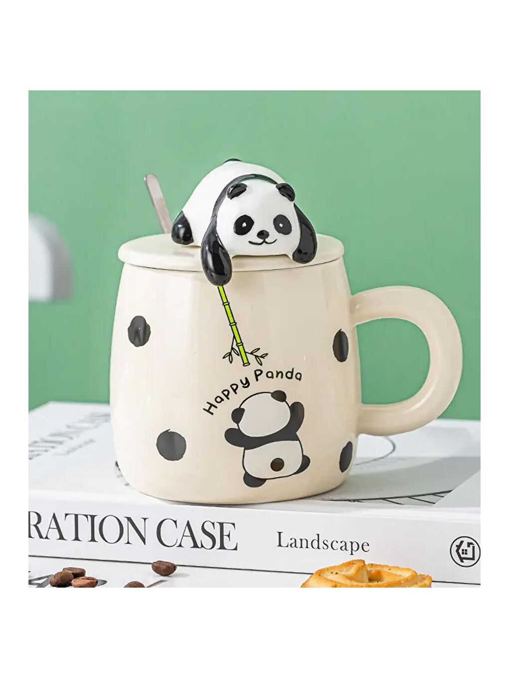 Karışık Sevimli Panda Kapaklı Seramik Kupa-1