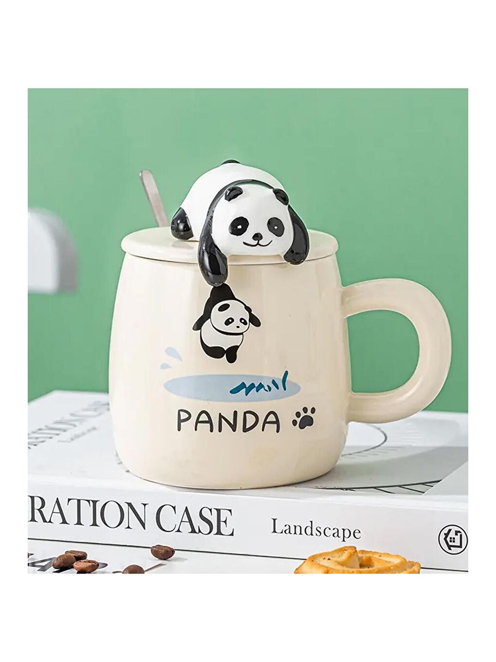 Karışık Sevimli Panda Kapaklı Seramik Kupa-2