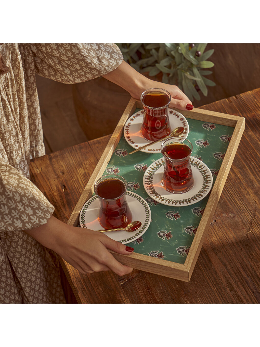 Karışık Indian Cam Tepsi Yeşil (22x37 cm)-1