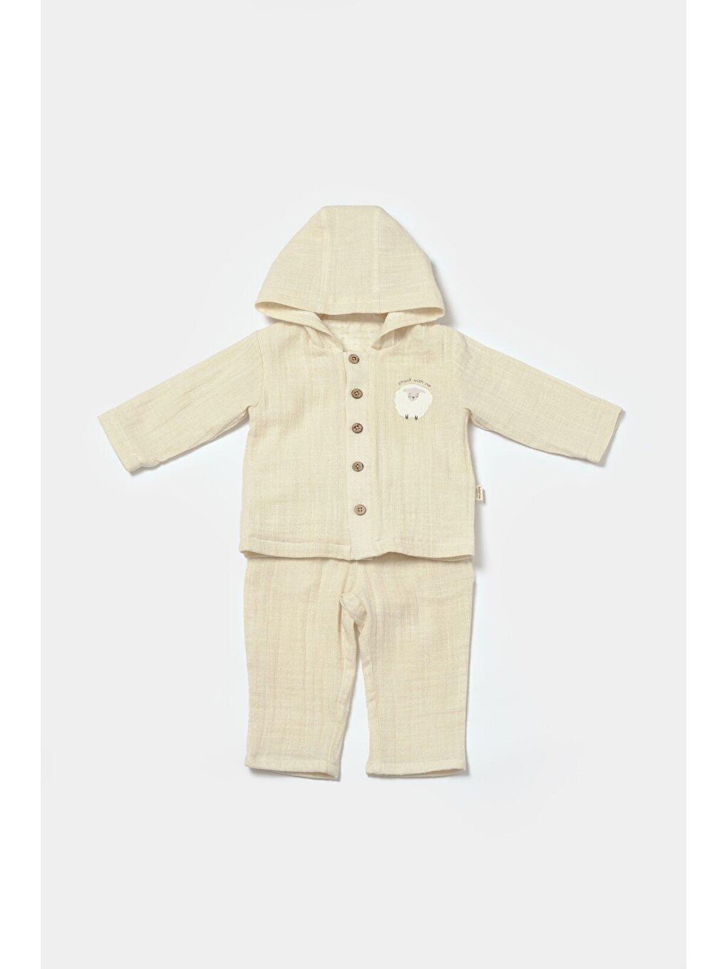 Bej Müslin Kapüşonlu Ceket & Pantolon Set-1