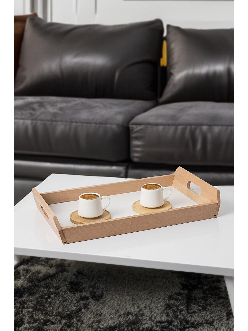 Beyaz 7111 Bondy Taboo Ahşap Tepsi - Dikdörtgen Servis Sunum Tepsisi