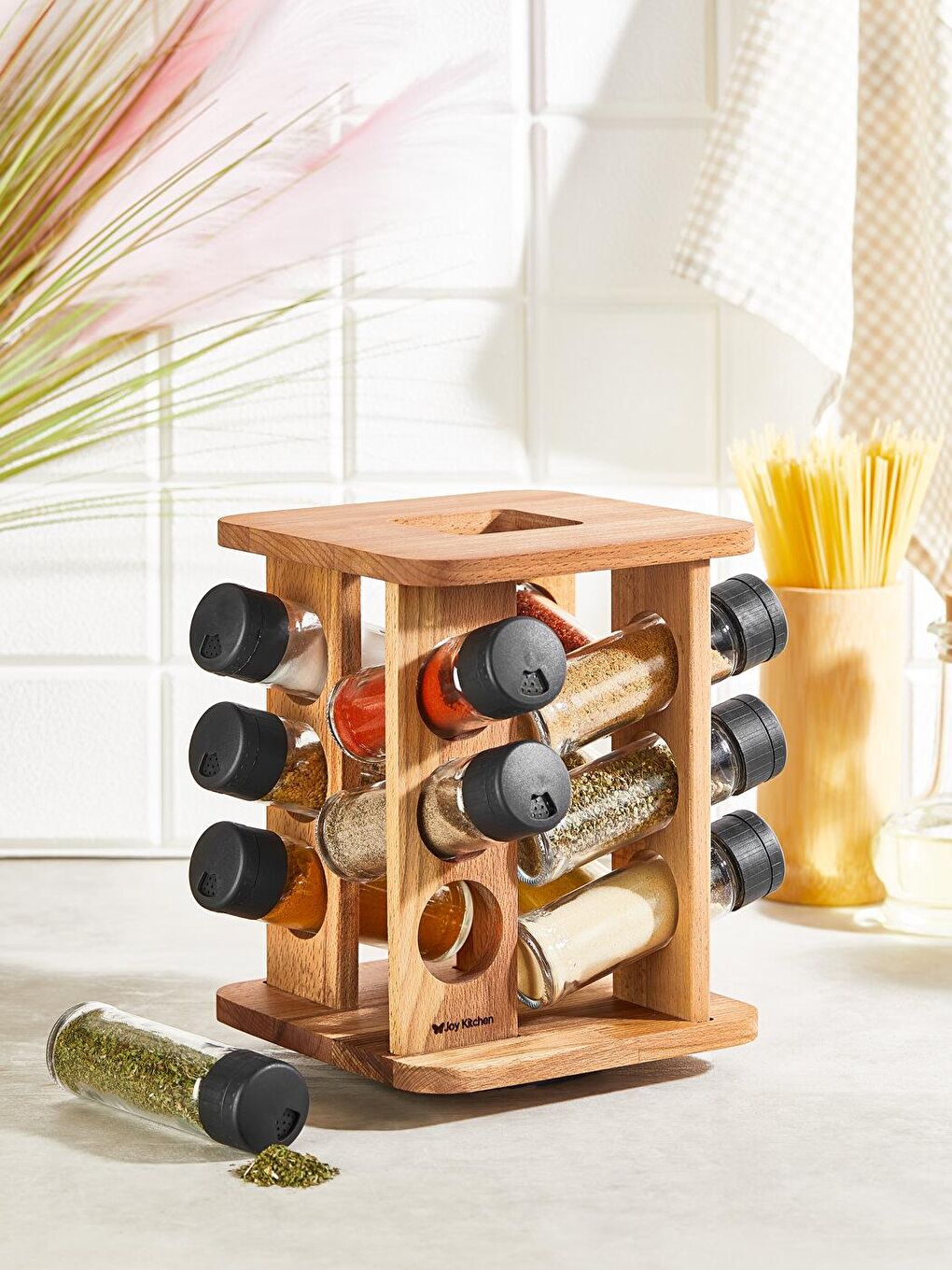 Karışık Elanor 12'li Baharatlık Seti Ahşap Stantlı