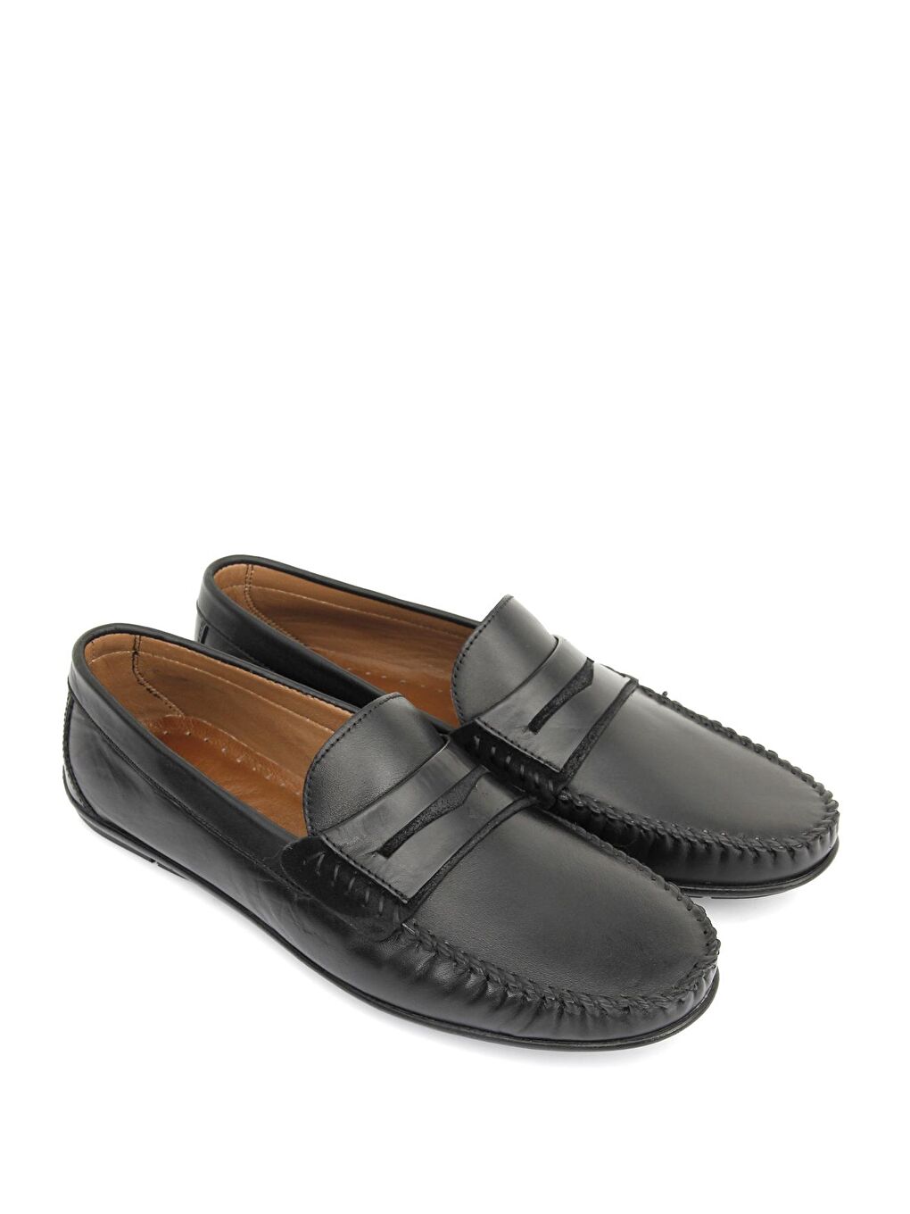 Siyah SİYAH  Hakiki Deri Yuvarlak Burun Loafer Günlük Erkek Ayakkabı 01004