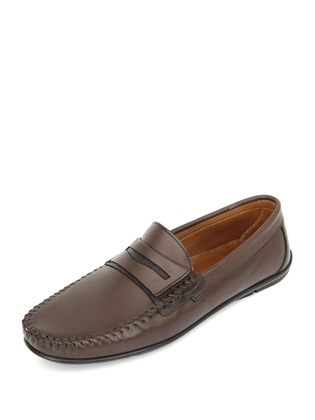 Kahverengi KAHVERENGİ  Hakiki Deri Yuvarlak Burun Loafer Günlük Erkek Ayakkabı 01004-2