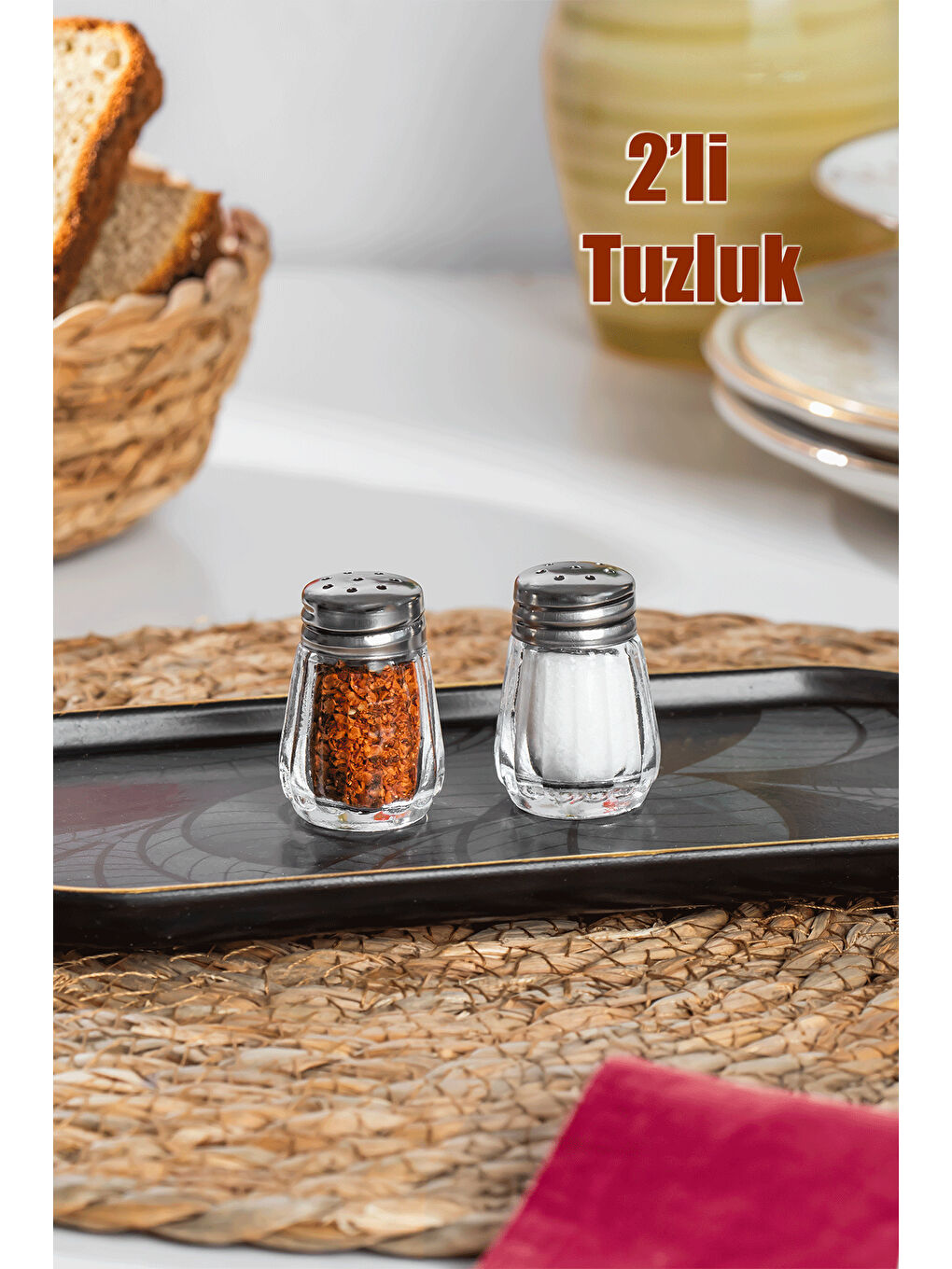 Renksiz Tiny Mini Cam Tuzluk Ve Biberlik Seti 2'li  Metal Kapak Yuvarlak Tuzluk Seti Sofra Tuzluğu 4x3 cm
