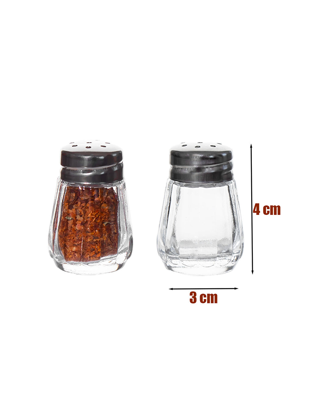 Renksiz Tiny Mini Cam Tuzluk Ve Biberlik Seti 2'li  Metal Kapak Yuvarlak Tuzluk Seti Sofra Tuzluğu 4x3 cm-2