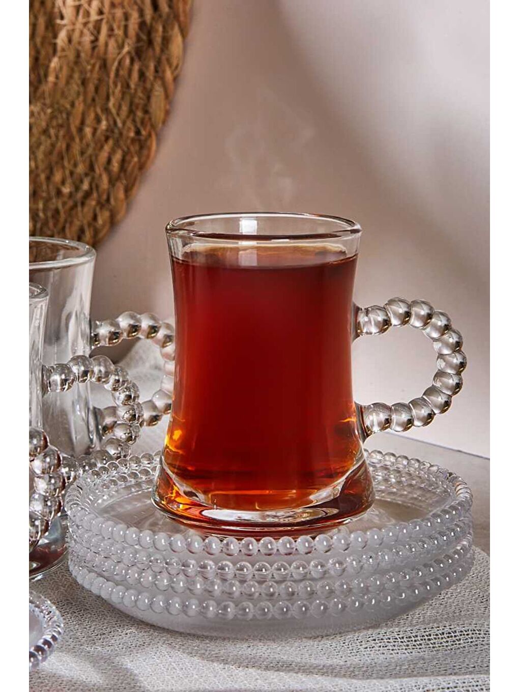Renksiz Pearl-gırona 6 Kişilik 12 Parça Boncuklu Cam Çay Takımı 110ml Çay Seti-1