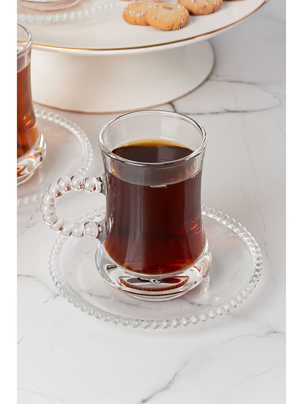 Renksiz Pearl-gırona 6 Kişilik 12 Parça Boncuklu Cam Çay Takımı 110ml Çay Seti-2