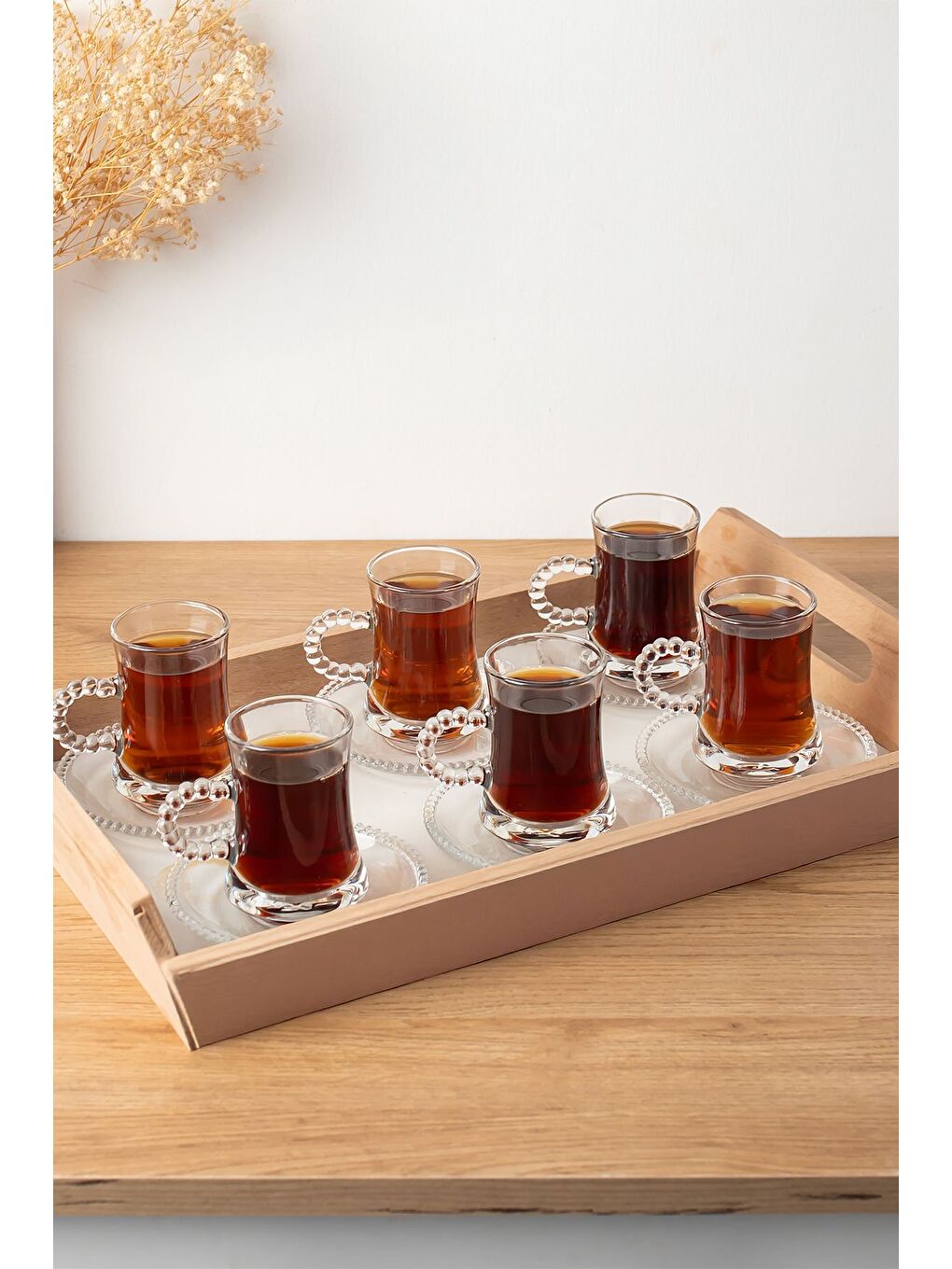 Renksiz Pearl-gırona 6 Kişilik 12 Parça Boncuklu Cam Çay Takımı 110ml Çay Seti-4