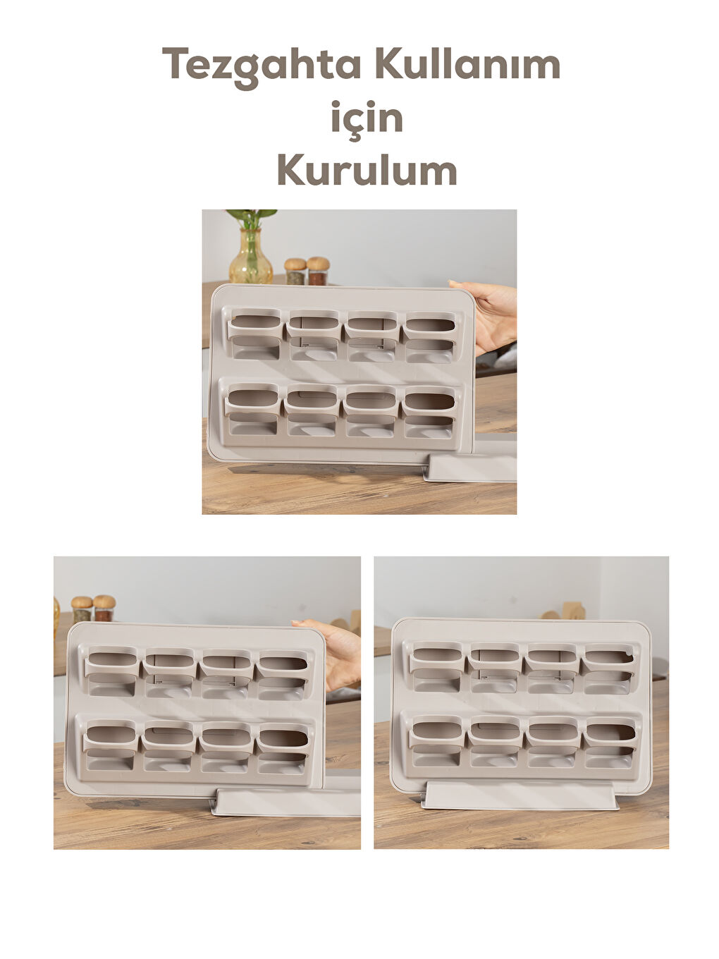 Kendinden Yapışkanlı Tezgah Üstü Standlı Döner Kapaklı ve Cappuccino Beyaz Random Baharatlık Seti-4