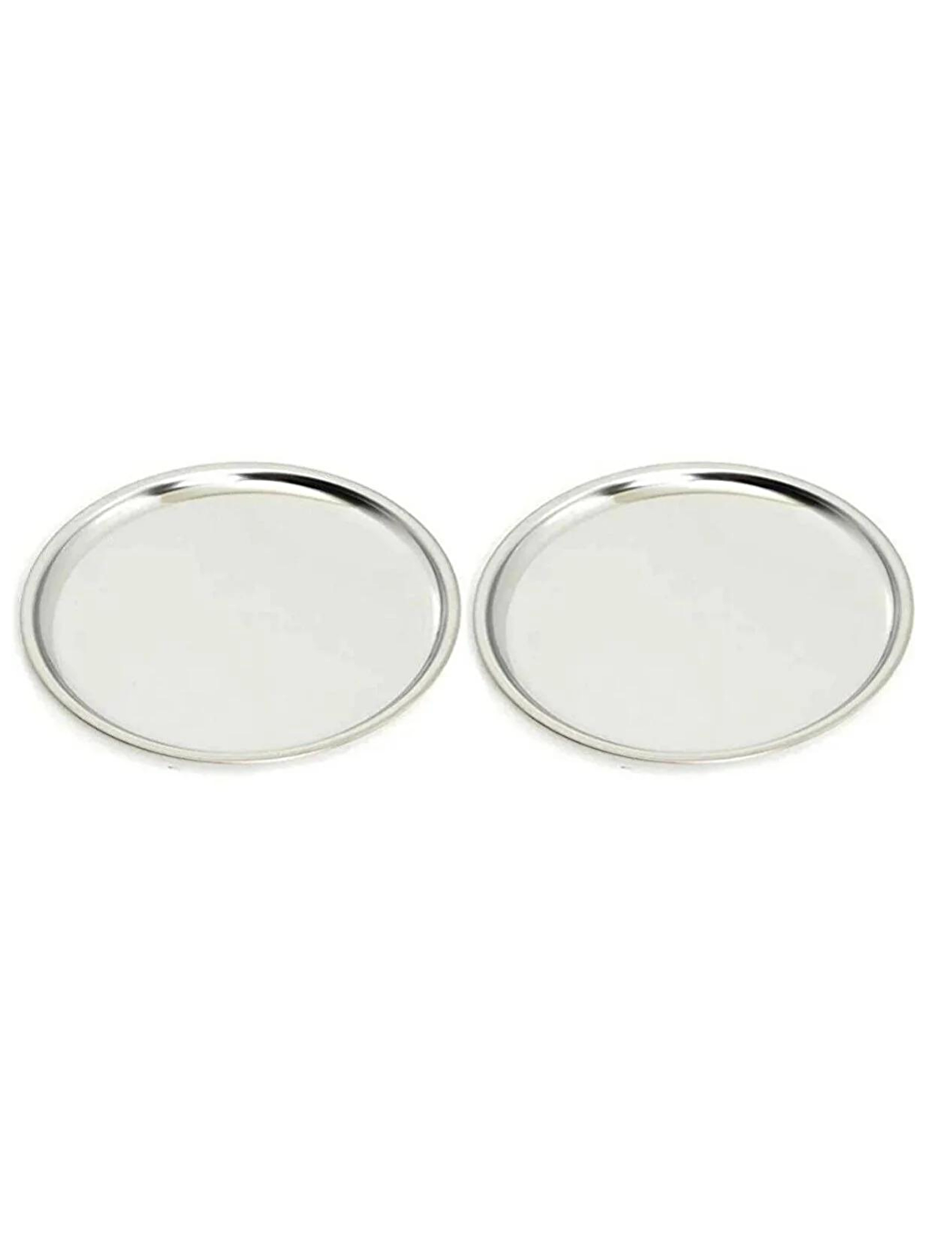 Gri Paslanmaz Çelik 2 Adet 23 cm Yuvarlak Servis Servis Tabağı 2 Adet