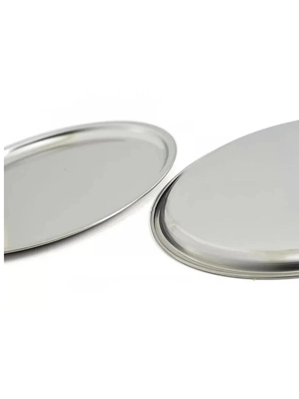 Gri Paslanmaz Çelik 2 Adet 23 cm Yuvarlak Servis Servis Tabağı 2 Adet-1