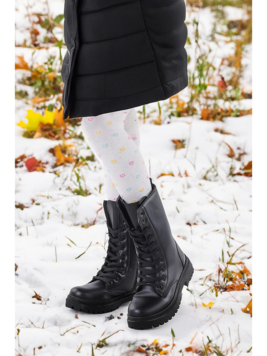 Siyah Cilt Fermuarlı Kız Çocuk Günlük Bot Ayakkabı Twg 7155 Nova-1