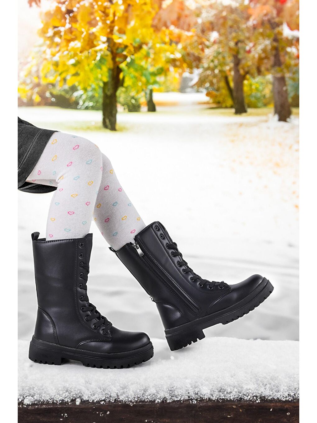 Siyah Cilt Fermuarlı Kız Çocuk Günlük Bot Ayakkabı Twg 7155 Nova-2