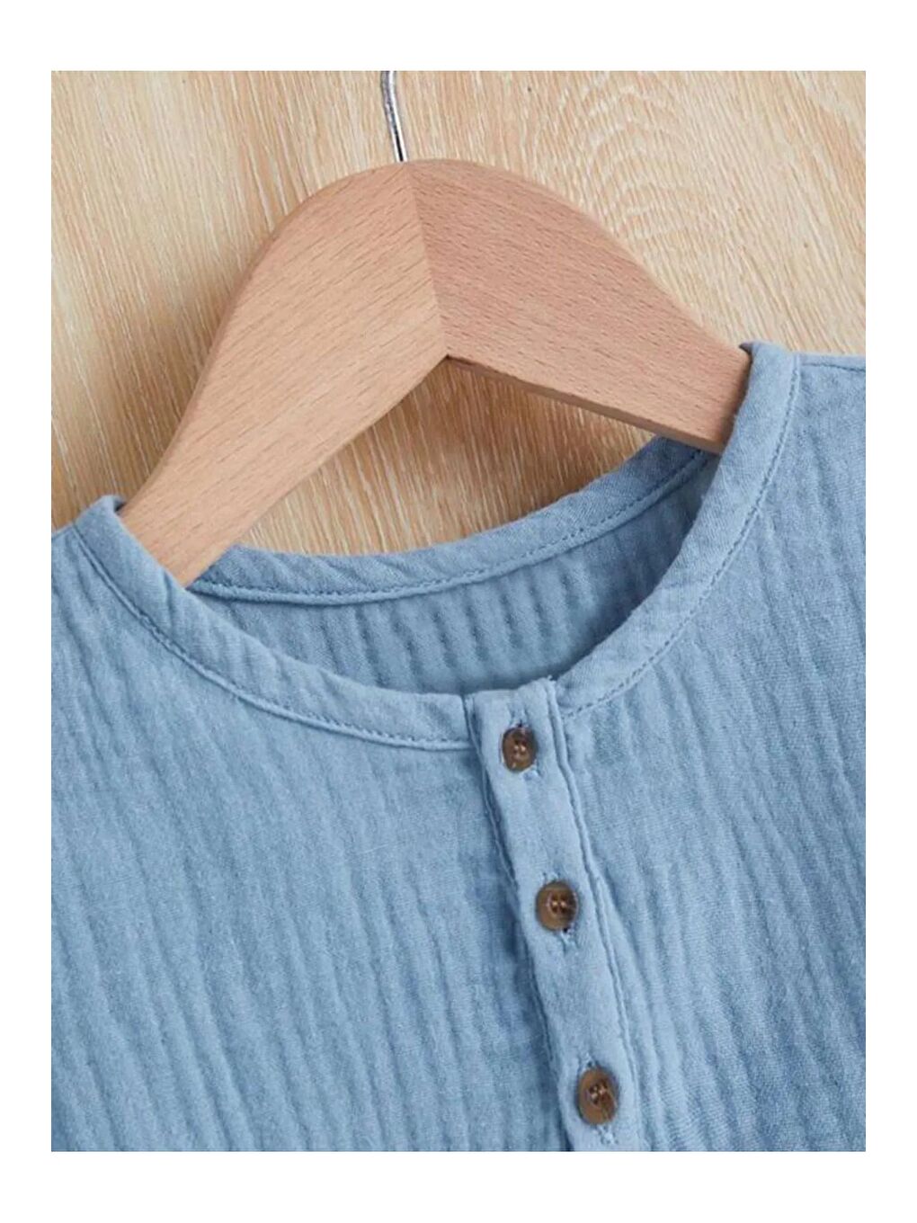 Mavi Unisex Alt Üst Bebek Çocuk Pamuklu Düğmeli Organik Müslin Takım-2