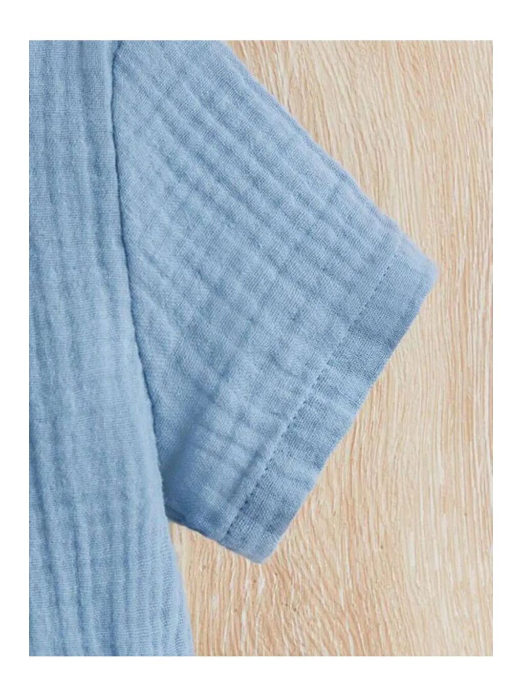 Mavi Unisex Alt Üst Bebek Çocuk Pamuklu Düğmeli Organik Müslin Takım-3