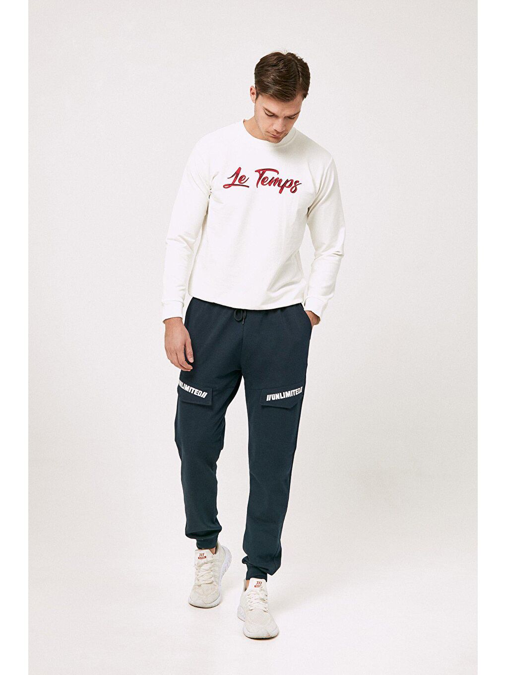 Lacivert Cep Detaylı Paçası Lastikli Jogger Eşofman Altı-1