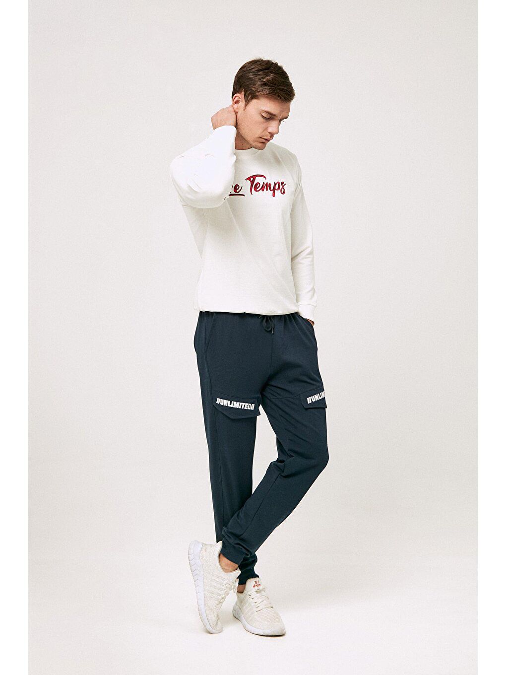 Lacivert Cep Detaylı Paçası Lastikli Jogger Eşofman Altı-2