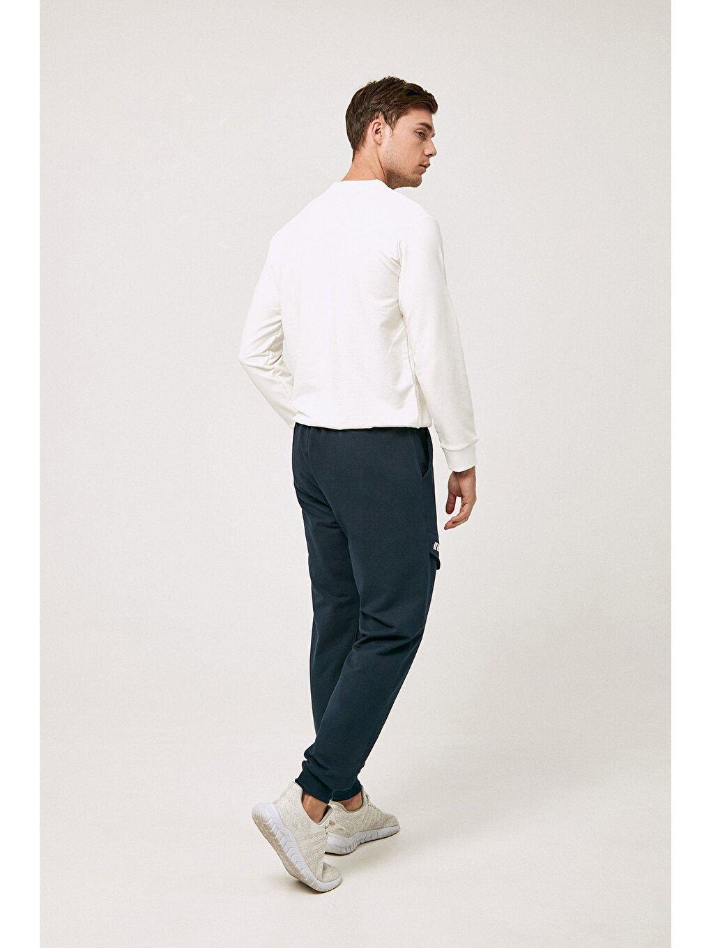 Lacivert Cep Detaylı Paçası Lastikli Jogger Eşofman Altı-3