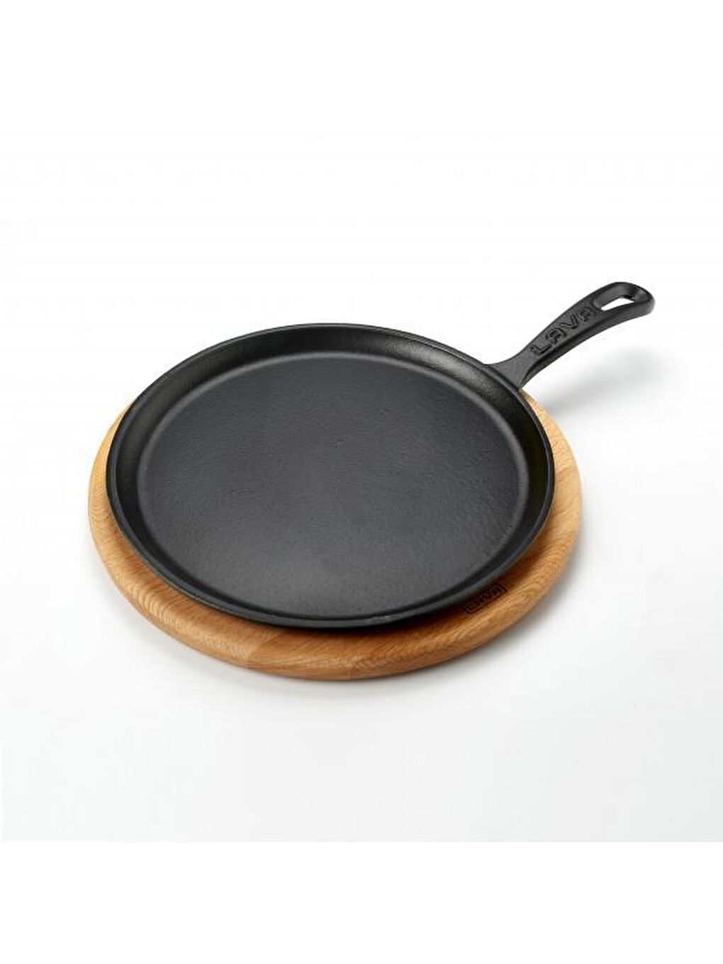 Siyah Yuvarlak Pizza Krep Pankek Tavası Döküm Demir Yekpare Saplı Kayın Servis Ahşabı Çap(Ø)26cm.-1