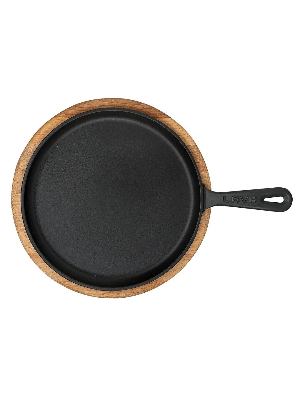 Siyah Yuvarlak Pizza Krep Pankek Tavası Döküm Demir Yekpare Saplı Kayın Servis Ahşabı Çap(Ø)26cm.-2