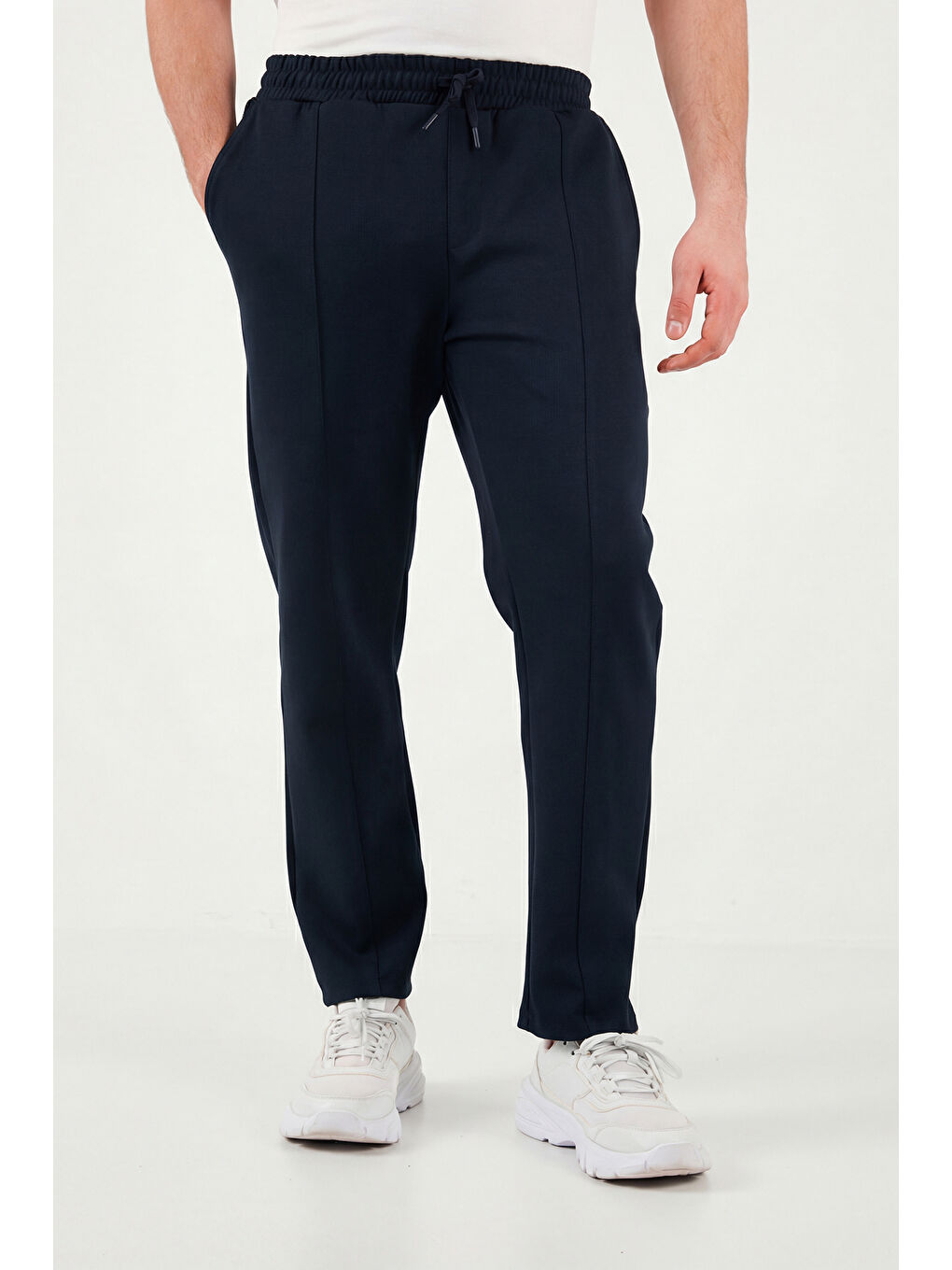 Lacivert Pamuklu Slim Fit Normal Bel Daralan Paça Çimalı Pantolon 5908088-3