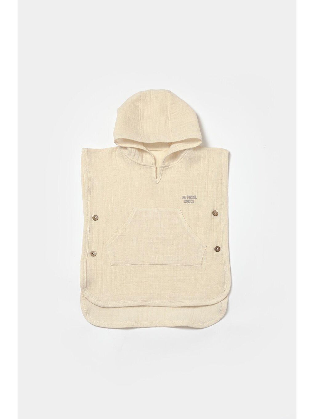 Bej Müslin Kapüşonlu Plaj Havlusu