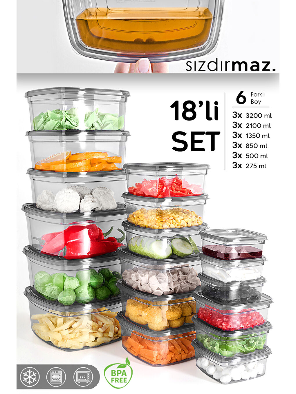 Antrasit 18'li Kare Erzak Saklama Kabı Seti