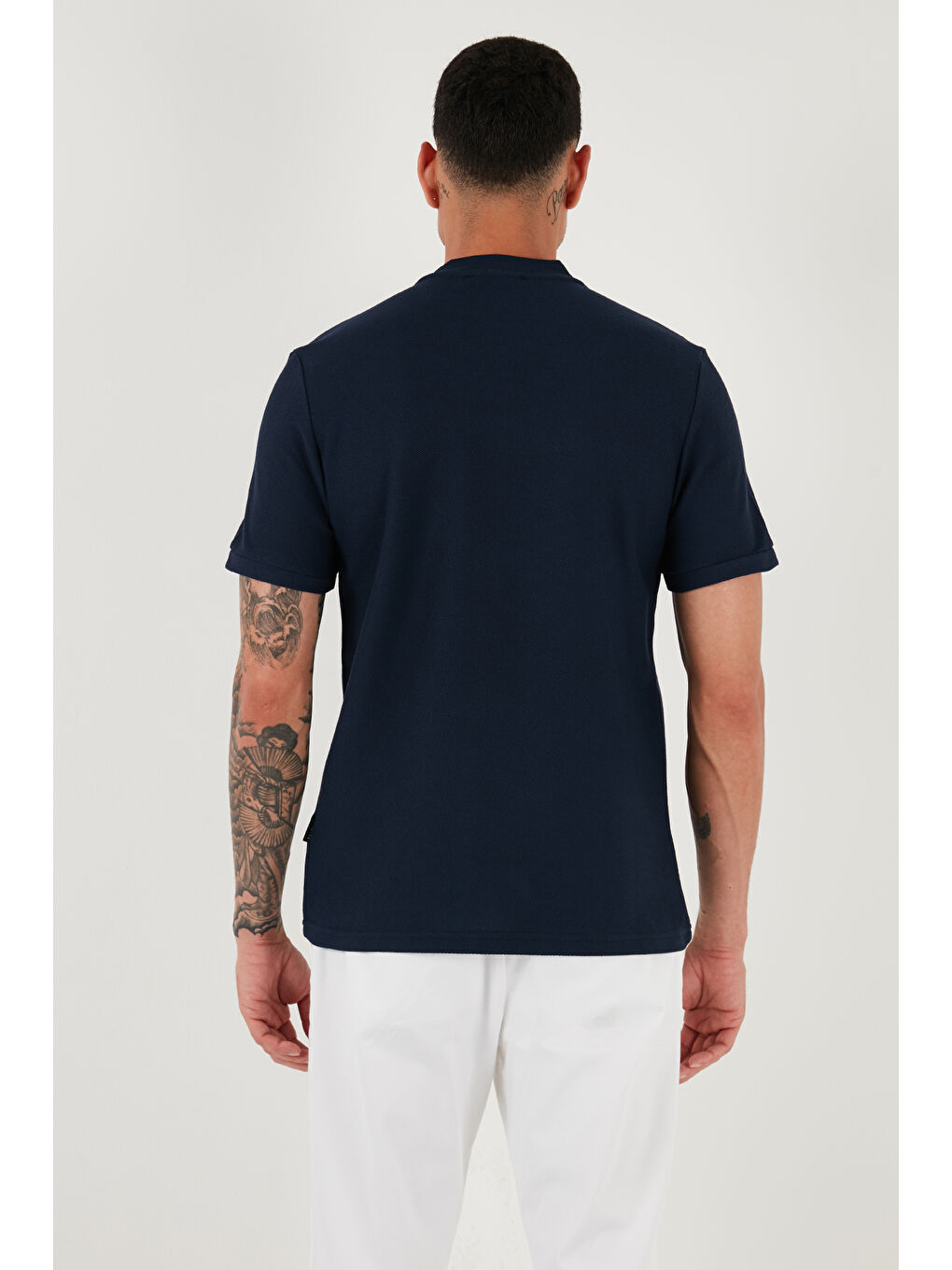 Lacivert Pamuklu Regular Fit Yarım Fermuarlı Erkek Tişört 5902653-5