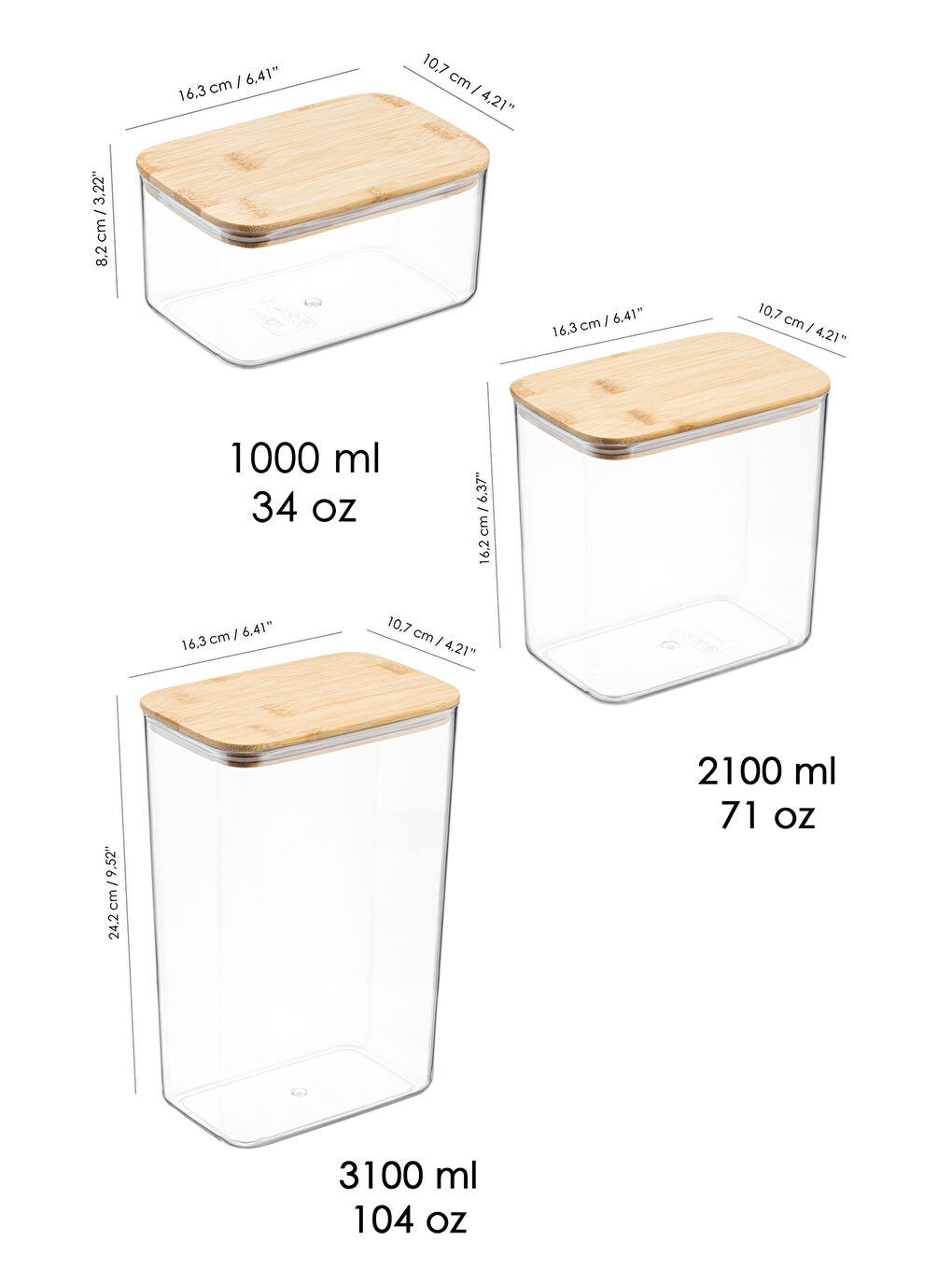 Bej 3'lü Dikdörtgen Kapaklı Erzak Saklama Kabı Seti-4