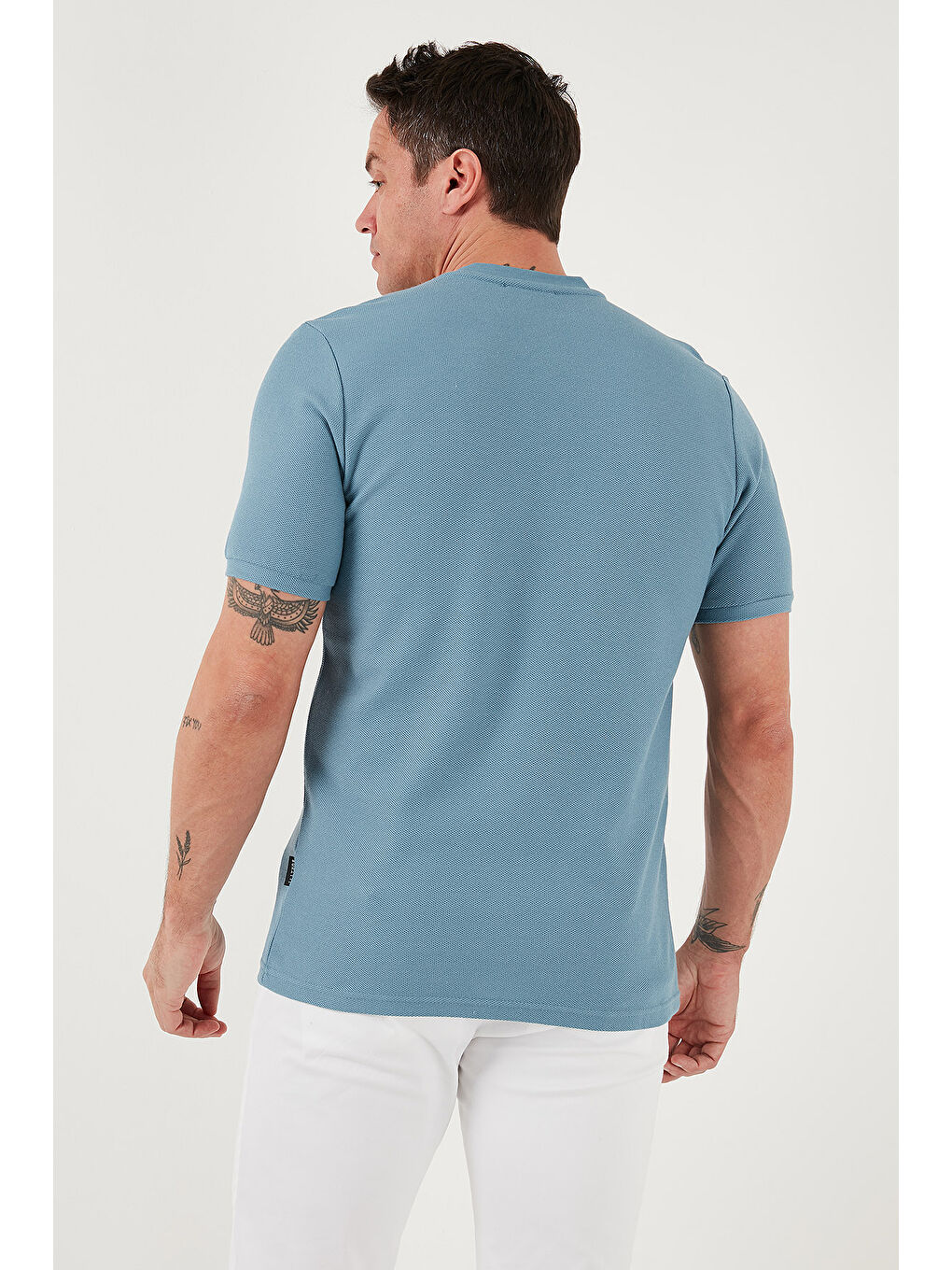 Mavi Pamuklu Regular Fit Yarım Fermuarlı Erkek Tişört 5902653-6